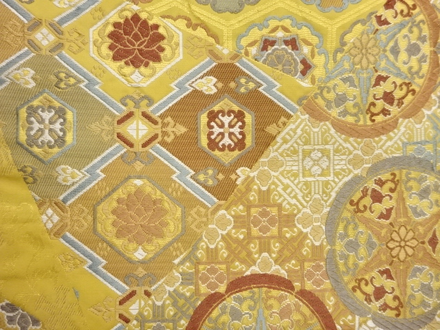  切り嵌め風華文に名物裂模様織出し袋帯